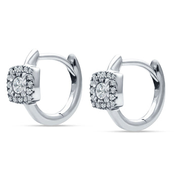 Cushion Shape Round Halo Hoop Earring Cubic Zirconia 925 Sterling Silver Wholesale